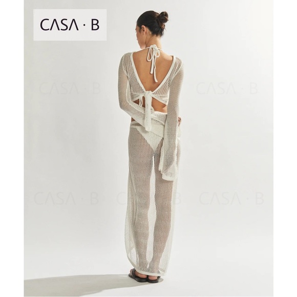 SOON to CASA B| Sinclair Netted Crochet Wrap Top & Maxi Sarong Set Ivory - Picture 6 of 16